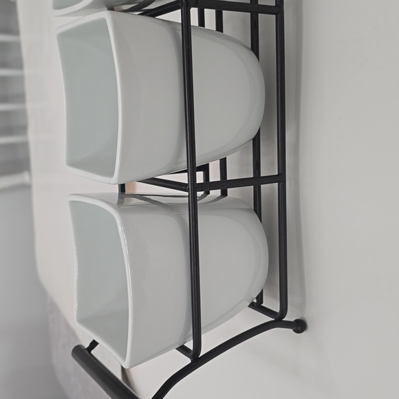 B. Smith 3 Piece White Ceramic Flatware Snack Holder With Black Metal Caddy - Picture 3 of 15